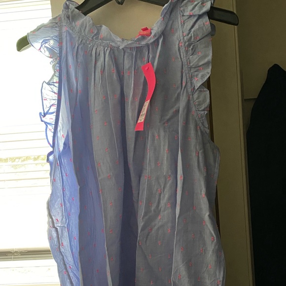 BNWT Lilly Pulitzer Kirsten Top. bluebell chambray/neon pink clip dot. Sz XL - Picture 3 of 5
